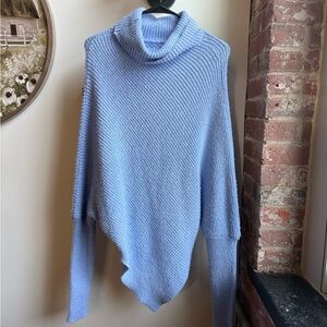 SHEIN Light Blue Asymmetrical Turtleneck Sweater